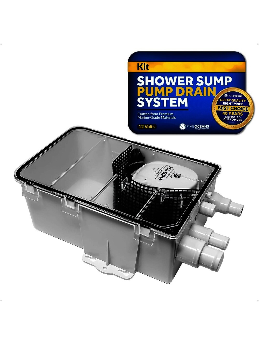 New Shower Sump Pump System 750 GPH 12 Volt 12V 3.0 AMP with Retail Package…